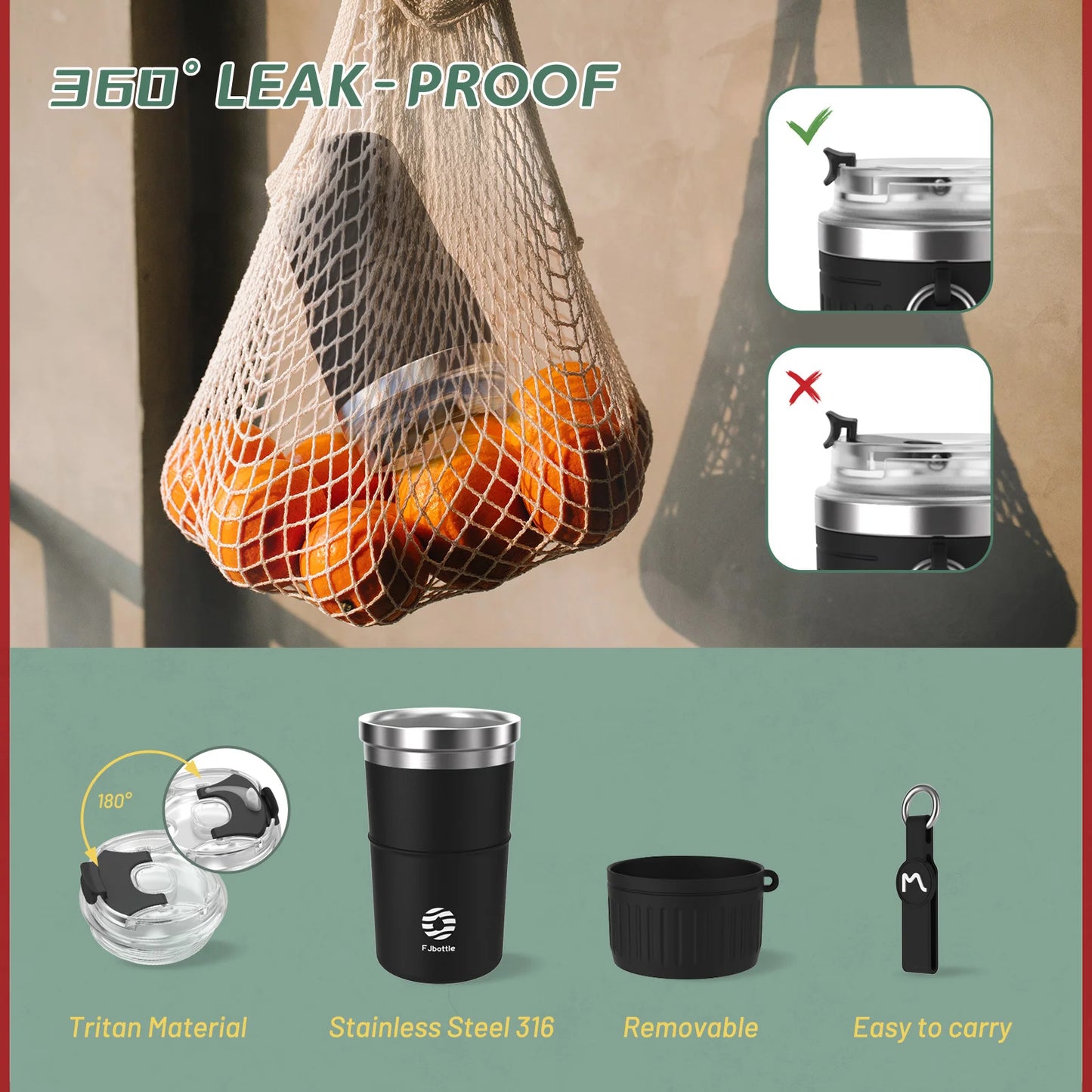 FEIJIAN-Stainless Steel Coffee Cup, Car Thermos Mug for Tea, Leak_Proof, Travel Thermo Cup, Gift Cup , 400ml